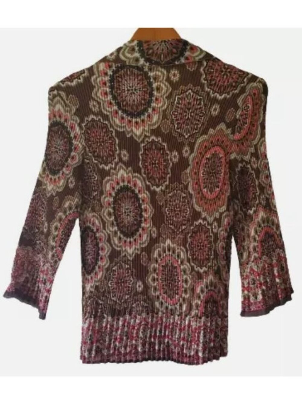 Signature By Larry Levine Crinkle Ruched 3/4 Bell Sleeve Vintage Blouse Sz Large - Picture 4 of 15